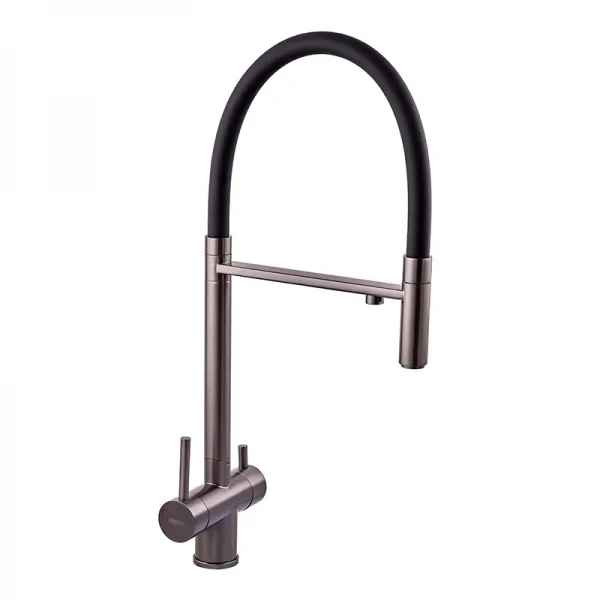 Змішувач для кухні з гнучким виливом на дві води Zerix KIT-021 Graphite REFL.Black з нерж. сталі (ZX5559)