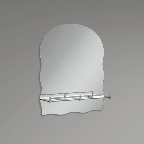 Дзеркало настінне Zerix MIRRA MRZ02-600x850x105 прямокутне з дугоподібним верxом, фігурними боками і полицею (ZX5620)