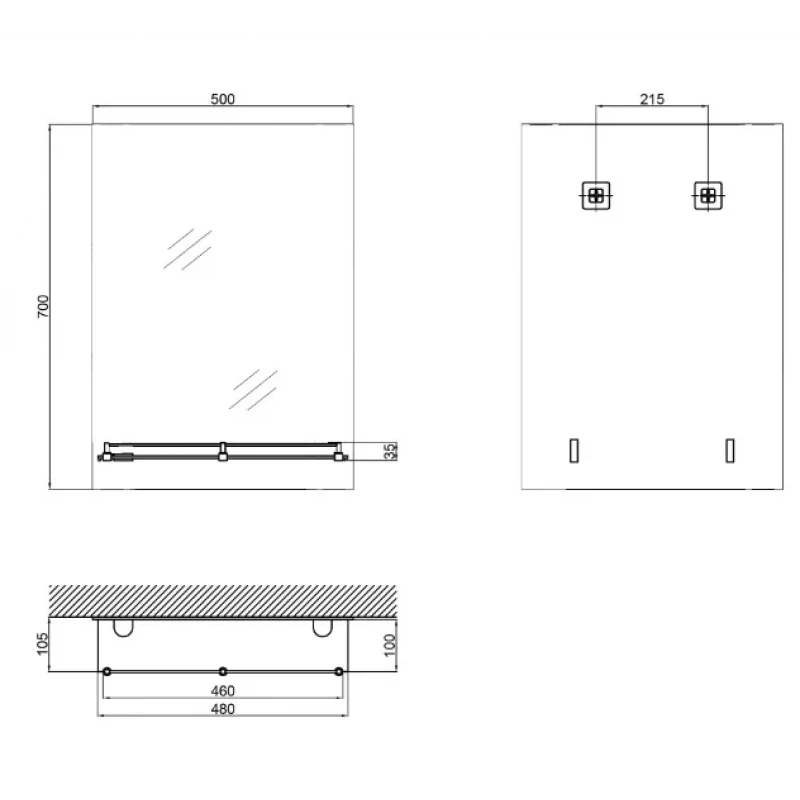 Дзеркало настінне Zerix SANSA MRZ05-500x700x105 прямокутне з полицею (ZX5627)