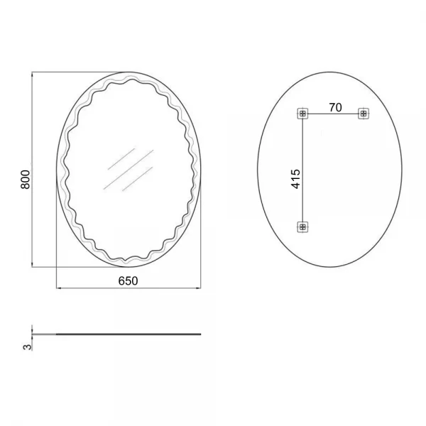 Зеркало настенное Zerix FUSION MOZ02-650x800 овальное с декором (ZX5631)