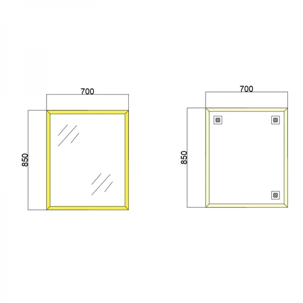 Дзеркало настінне Zerix FONTE MRZ09-70x85-Reverse GOLD прямокутне в золотій рамі (ZX5639)