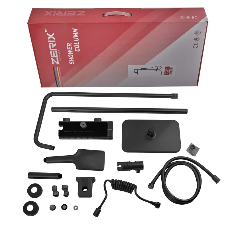 Душевая колонна со смесителем с кнопочным переключателем из алюминия ZERIX PBI-009-J BLACK,4 режима (ZX5849)