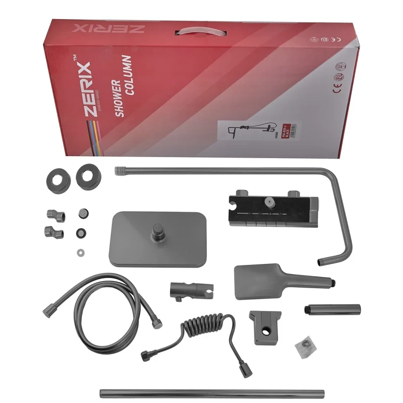 Душевая колонна со смесителем с кнопочным переключателем из алюминия ZERIX PBI-009-J GRAPHITE, 4 режима (ZX5850)