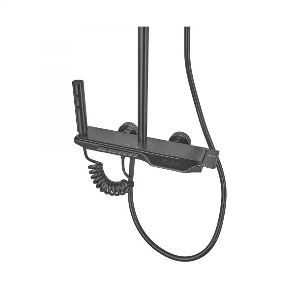 Душова колона зі змішувачем ZERIX PBX-009-J алюмінієва графітова з кнопковим перемикачем на 4 режими та LED-підсвічуванням (ZX5851)