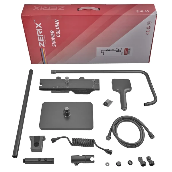 Душевая колонна со смесителем с кнопочным переключателем из алюминия ZERIX PBX-009-J GRAPHITE, 4 режима (ZX5851)