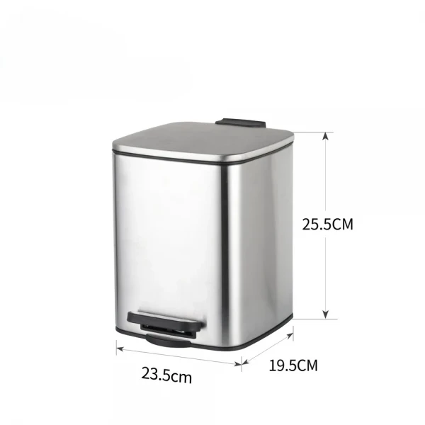 Відро для сміття з плавним закриттям квадратне Zerix Kubix-TC0106 SS Color 6л колір нержавійка (ZX5889)