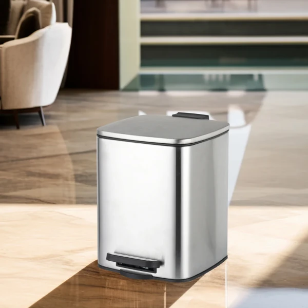 Відро для сміття з плавним закриттям квадратне Zerix Kubix-TC0106 SS Color 6л колір нержавійка (ZX5889)