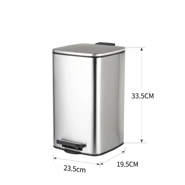 Мусорное ведро с плавным закрытием квадратное Zerix Kubix-TC0108 SS Color 8л цвет нержавейка (ZX5891)