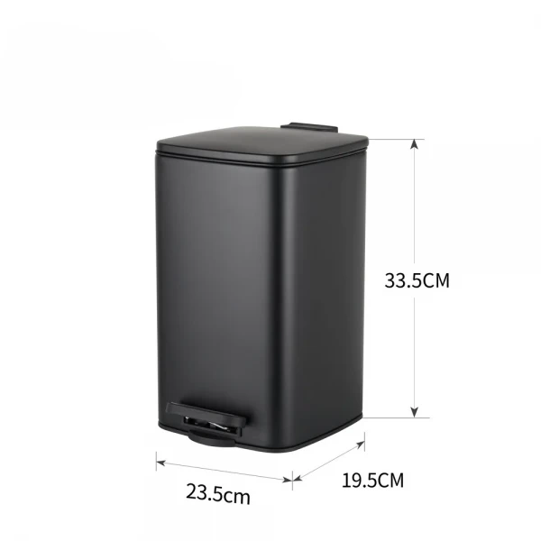 Мусорное ведро с плавным закрытием квадратное Zerix Kubix-TC0108 Black 8 л цвет черный (ZX5892)