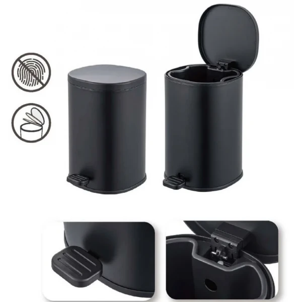 Відро для сміття з плавним закриттям овальне Zerix Prime-TC0105 Black 5л колір чорний (ZX5902)