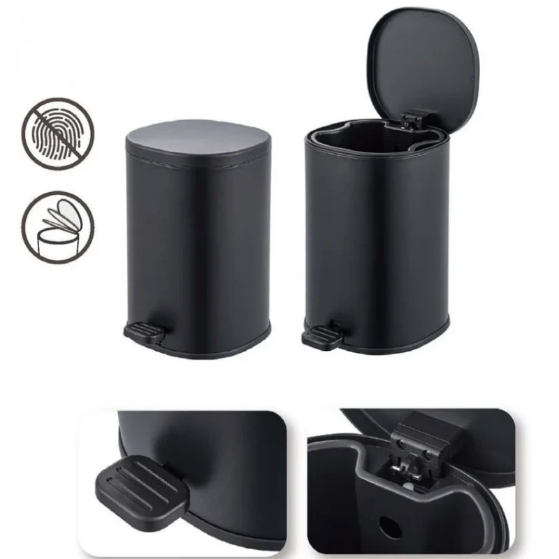 Відро для сміття з плавним закриттям овальне Zerix Prime-TC0105 Black 5л колір чорний (ZX5902)