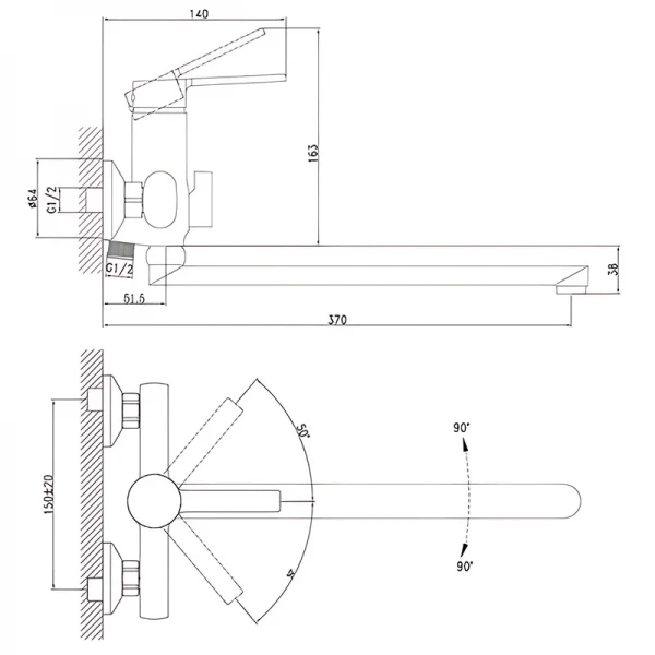 Змішувач для ванни Zerix LOR7-124 (ZX5977)