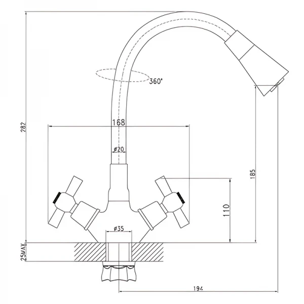 Змішувач для кухні з силіконовим виливом Zerix TLT 722 Reflector Black (колір виливу чорний) (ZX5989)