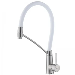 Смеситель для кухни с силиконовым изливом Zerix FUL-017 Refl.White из нерж. стали SUS304 (изл.белый) (ZX5994)