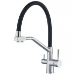 Смеситель для кухни с силиконовым изливом Zerix FUL-021 Refl.Black из нерж. стали SUS304 с выходом для пит.воды (ZX5997)