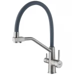 Смеситель для кухни с силиконовым изливом Zerix FUL-021 Refl.Gray из нерж. стали SUS304 с выходом для пит.воды (ZX5998)