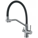 Смеситель для кухни с силиконовым изливом Zerix FUL-021 Graphite Refl.Black из нерж. стали SUS304 с выходом для пит.воды (ZX5999)