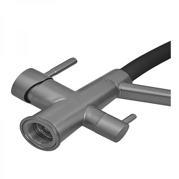 Змішувач для кухні ZERIX FUL-021 Graphite Refl.Black нержавіюча сталь SUS304 графіт з гнучким виливом та виходом для питної води (ZX5999)