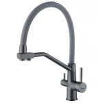 Змішувач для кухні з силіконовим виливом Zerix FUL-021 Graphite Refl.Gray з нерж. сталі SUS304 з виходом для пит.води (ZX6000)