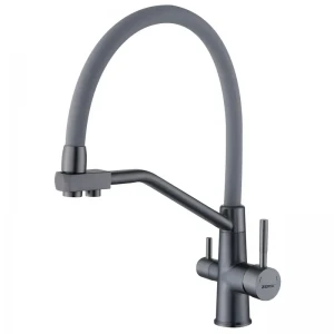 Змішувач для кухні з силіконовим виливом Zerix FUL-021 Graphite Refl.Gray з нерж. сталі SUS304 з виходом для пит.води (ZX6000)