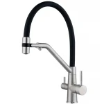 Змішувач для кухні з силіконовим виливом Zerix MAG-021 Refl.Black з нерж. сталі SUS304 з виходом для пит.води (вил.чорний) (ZX6003)