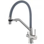 Змішувач для кухні з силіконовим виливом Zerix MAG-021 Refl.Gray з нерж. сталі SUS304 з виходом для пит.води (вил.сірий) (ZX6004)