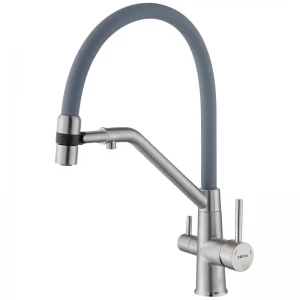 Змішувач для кухні з силіконовим виливом Zerix MAG-021 Refl.Gray з нерж. сталі SUS304 з виходом для пит.води (вил.сірий) (ZX6004)