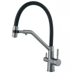 Змішувач для кухні з силіконовим виливом Zerix MAG-021 Graphite Refl.Black з нерж. сталі SUS304 з виходом для пит.води (ZX6005)