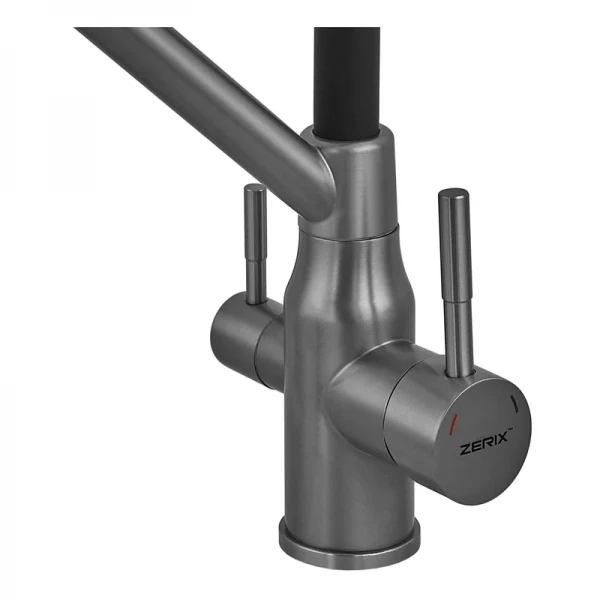 Змішувач для кухні ZERIX MAG-021 Graphite Refl.Black з нержавіючої сталі з гнучким виливом та підключенням до фільтра (ZX6005)