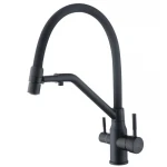 Змішувач для кухні з нержавіючої сталі ZERIX MAG 021 з гнучким виливом та виходом під фільтр, чорний матовий (ZX6006)