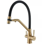 Змішувач для кухні з силіконовим виливом Zerix MAG-021 Brushed Gold Refl.Black з нерж. сталі SUS304 з виходом для пит.води (ZX6007)