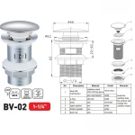 Донний клапан для раковини Zerix BV-02 1 1/4''  без переливу автоматичний СLICK-СLACK (Колір хром) (ZX6015)