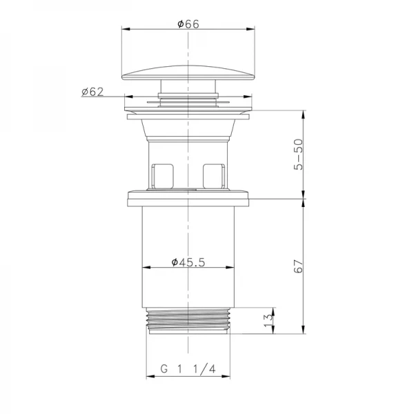 Донний клапан для раковини Zerix BV-01 1 1/4'' з переливом автоматичний СLICK-СLACK (Колір хром) (ZX6017)