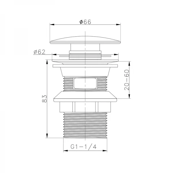 Донний клапан для раковини Zerix BV-02 BLACK 1 1/4''  без переливу автоматичний СLICK-СLACK (Колір чорний) (ZX6018)