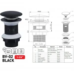 Донний клапан для раковини Zerix BV-02 BLACK 1 1/4''  без переливу автоматичний СLICK-СLACK (Колір чорний) (ZX6018)