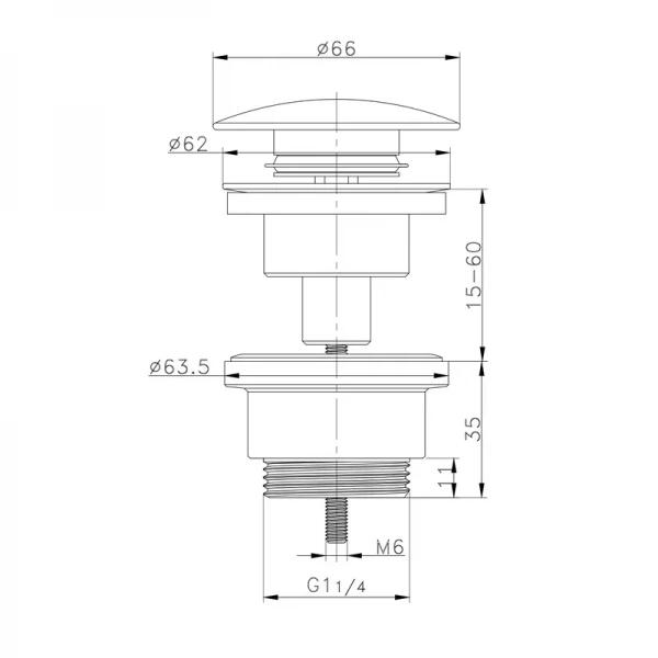 Донний клапан для раковини Zerix BV-03 1 1/4''  універсальний (з/без перел) СLICK-СLACK (Колір хром) (ZX6019)