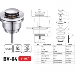 Донний клапан для раковини Zerix BV-04 1 1/4''  універсальний (з/без перел) СLICK-СLACK (Колір хром) (ZX6021)