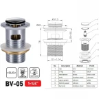 Донний клапан для раковини Zerix BV-05 1 1/4'' з переливом автоматичний СLICK-СLACK (Колір хром) (ZX6022)