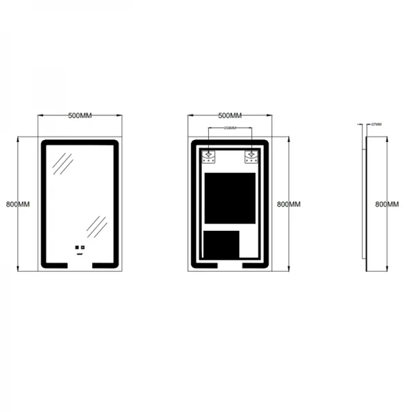 Зеркало Zerix Prime MR02-50x80 с LED Touch, Anti-fog, димером, регулятором яркости (ZX6052)