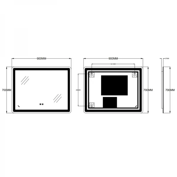 Зеркало Zerix Mirra MR05-90x70-REVERSE с LED Touch, Anti-fog, димером, регулятором яркости (ZX6059)