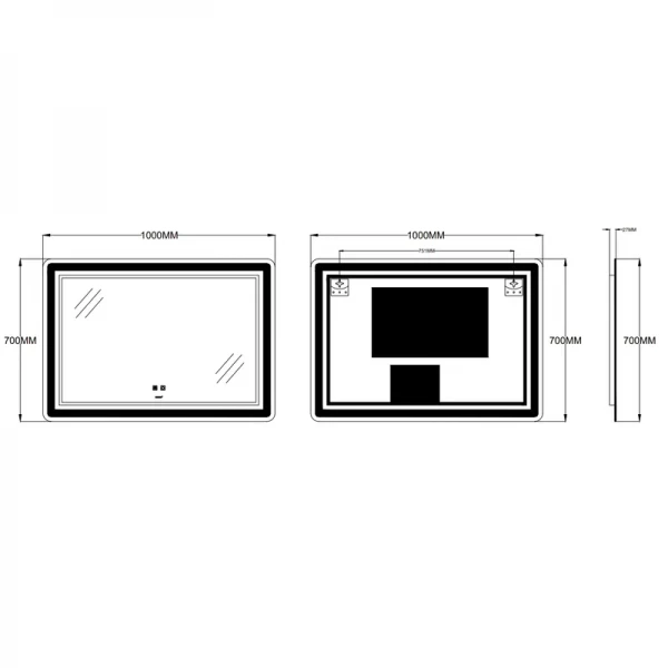 Зеркало Zerix Mirra MR05-100x70 с LED Touch, Anti-fog, димером, регулятором яркости (ZX6060)