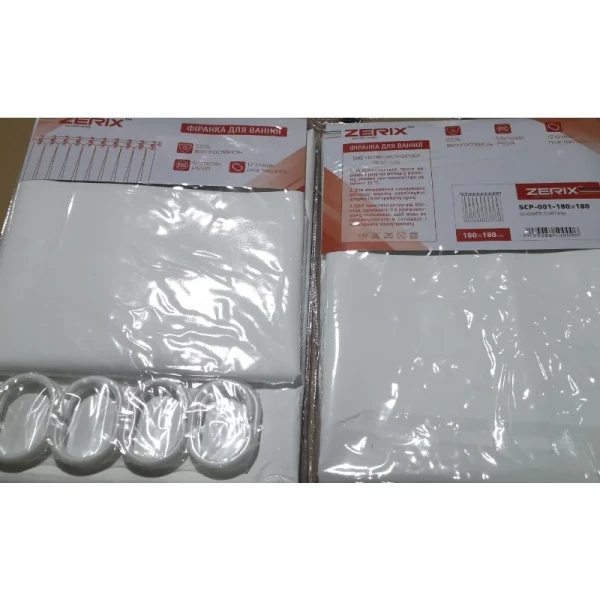 Шторка для ванної Zerix SCP-001-180x180 з PEVA (поліетиленвінілацетату) (Колір білий прозорий) (ZX6076)