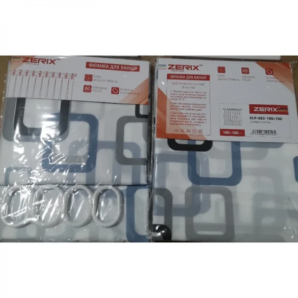 Шторка для ванной Zerix SCP-002-180x180 из PEVA (полиэтиленвинилацетата) (Узор 