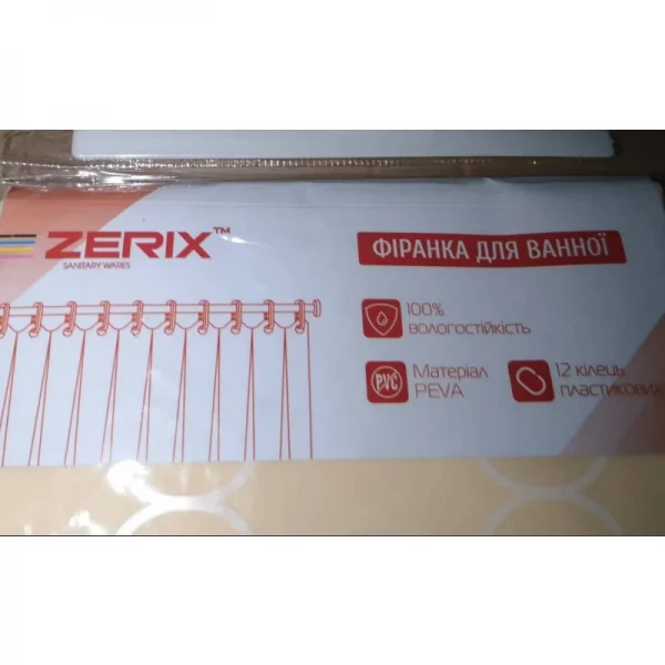 Шторка для ванной Zerix SCP-006-180x180 из PEVA (полиэтиленвинилацетата) (Узор бежевый) (ZX6079)