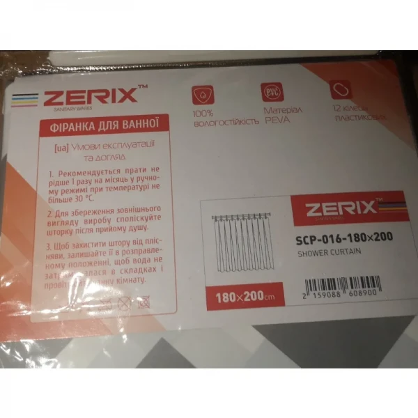 Шторка для ванной Zerix SCP-016-180x200 из PEVA (полиэтиленвинилацетата) (Узор 