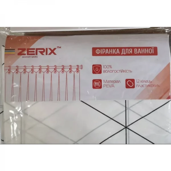 Шторка для ванной Zerix SCP-020-180x180 из PEVA (полиэтиленвинилацетата) (Узор 