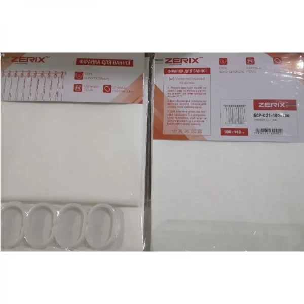 Шторка для ванной Zerix SCP-021-180x180 из PEVA (полиэтиленвинилацетата) (Цвет белый 3-Д) (ZX6094)