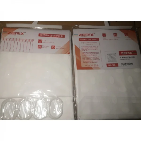 Шторка для ванной Zerix SCP-022-180x180 из PEVA (полиэтиленвинилацетата) (Цвет белый 3-Д) (ZX6095)