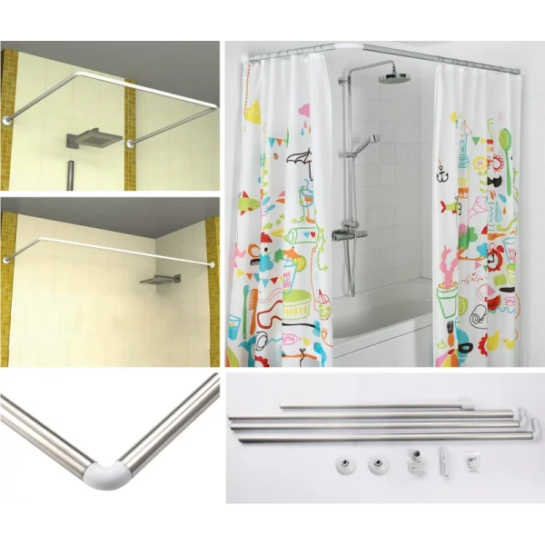 Штанга для шторки П-образная универсальная Zerix CRS-U-80x80x80 80x80x80cm, 80x160cm, 240cm (нержавеющая сталь) (блистер) (ZX6102)