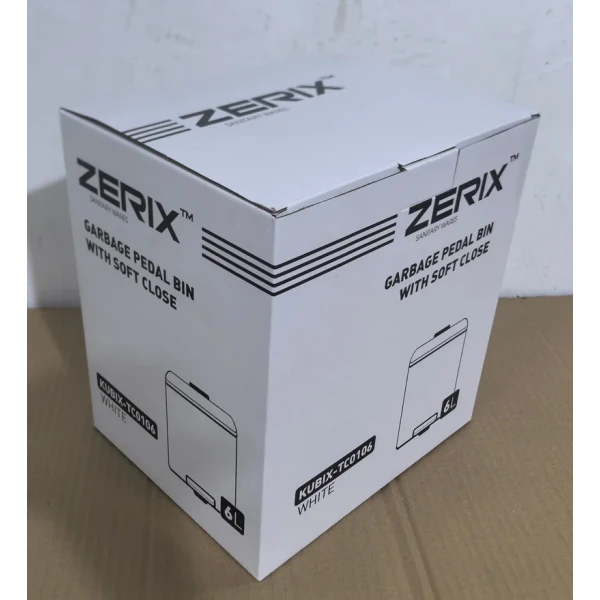 Мусорное ведро с плавным закрытием квадратное Zerix Kubix-TC0106 White 6 л (цвет белый) (ZX6109)
